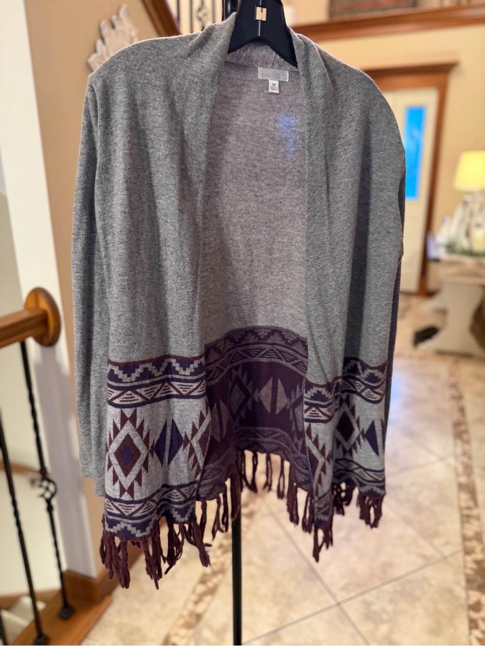 Charming Charlie Gray Southwestern Fringe Cardigan Medium Boho